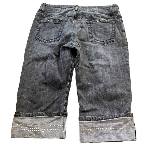 Zena Studded Denim Folded Hem Capri Sz 12P - Picture 2 of 13
